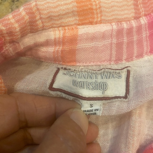 Johnny Was Pink and White Embellished Button Down Shirt - Picture 5 of 13